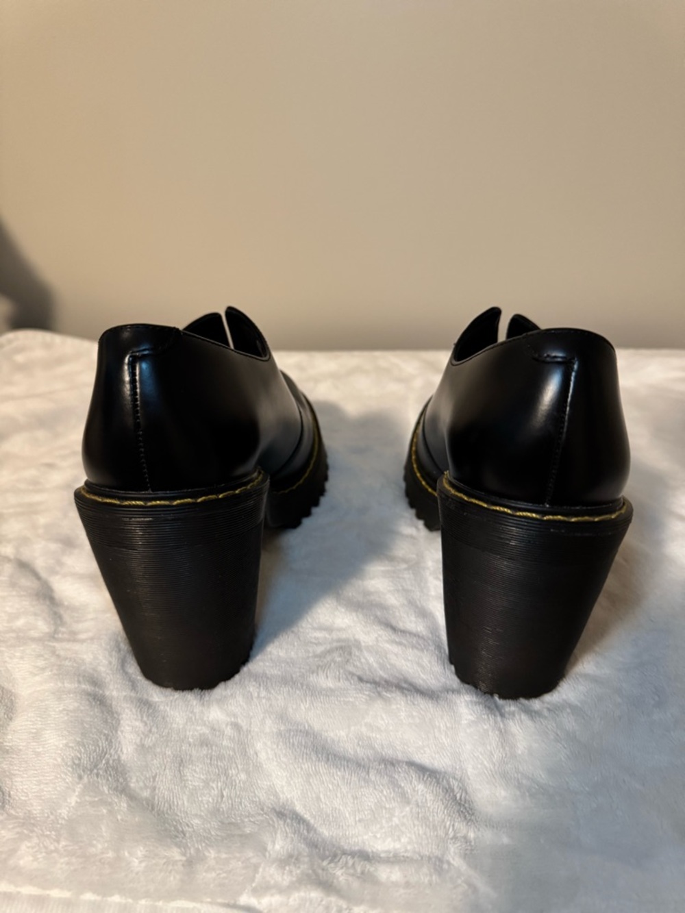 Dr. Martens Black Leather Slip-On Lug Boots with Yellow Stitching - Picture 3 of 5